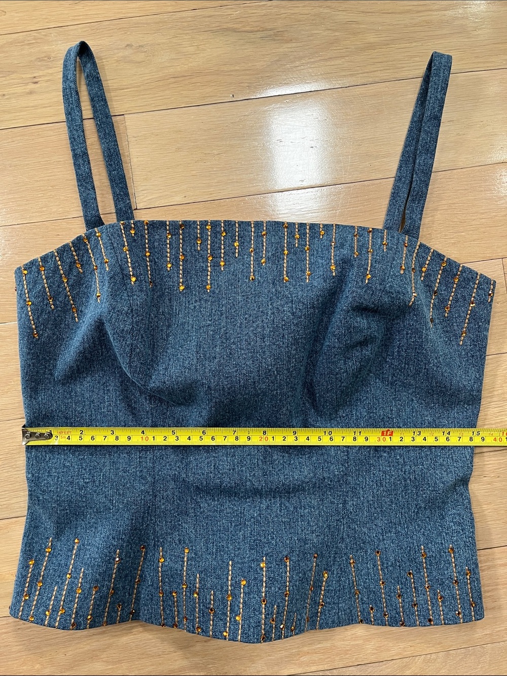 Vintage Rare St. John Sport by Marie Gray Blue Denim Amber Crystal Beaded Camiso - Picture 16 of 16